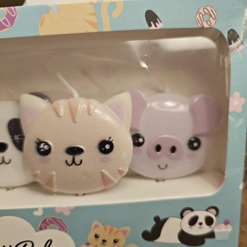 Recollections Pink Sparkly Butterflies & Kawaii Pals Candle Set - Pink and White